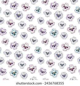 Seamless vector pattern of pansy flowers. Background for greeting card, website, printing on fabric, gift wrap, postcard and wallpapers. 