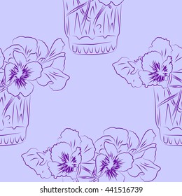 Seamless vector pattern with pansy flowers.
