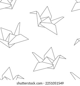 Seamless vector pattern of Paper cranes. Vector origami figurine on white background