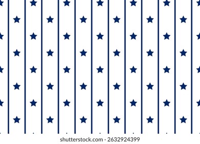 Seamless vector pattern Parallel blue vertical lines stars Isolated transparent background Print fabrics Wrapping paper Typography design Tablecloths Scrapbooking Cardmaking USA flag color 4th july
