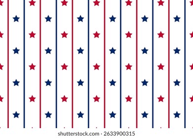 Seamless vector pattern Parallel red blue vertical lines stars Isolated transparent background Print fabrics Wrapping paper Typography design Tablecloths Scrapbooking Cardmaking USA flag color