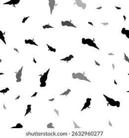Seamless vector pattern with parrot symbols, creating a creative monochrome background with rotated elements. Vector illustration on white background