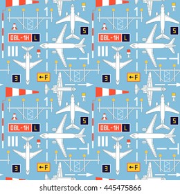 Seamless vector pattern with passenger airplanes number four. Can be used for graphic design, textile design or web design.