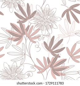 Seamless vector pattern with passionflowers. Nature background on white.