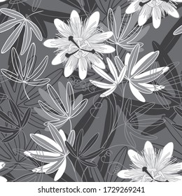 Patrón vectorial sin foco con las flores apasionadas. Fondo natural. 