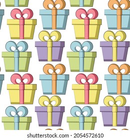 Seamless vector pattern with pastel color gift box