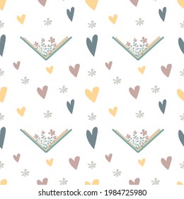 Seamless vector pattern in pastel colors with books illustration.  