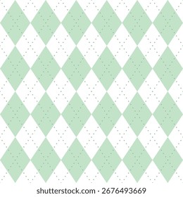 Seamless vector pattern pastel green white argyle diamond dots light traditional background elegant soft design textile repeat style geometric decorative spring abstract minimalist surface