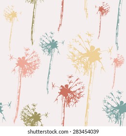 Seamless vector pattern - pastel hand drawn dandelion