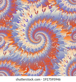 Seamless vector pattern in pastel orange and blue colors. Tie-dye design, ethnic style, psychedelic. Good print for wrapping paper, packaging design, wallpaper, ceramic tiles, and textile