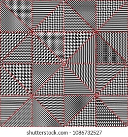 Seamless vector pattern. Patchwork of black and white textures, imitation of Classic Glen Plaid patterns. Vector image.
