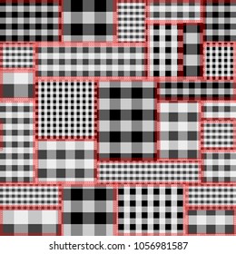 Seamless vector pattern. Patchwork of classic plaid fabric patterns. Vector image.