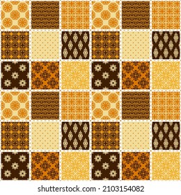 Seamless vector pattern in patchwork style. Textile design with square mosaic. Ethnic ornament in handmade style. 