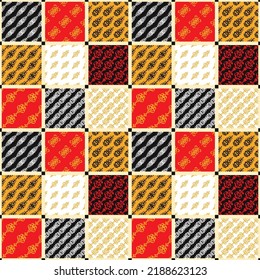 Seamless vector pattern in patchwork style. Textile design with square mosaic. Ethnic ornament in handmade style. 
