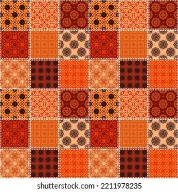 Seamless vector pattern in patchwork style. Ethnic ornament in handmade style. Textile design with square mosaic. 