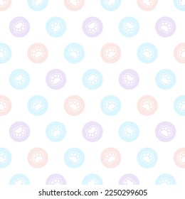Seamless vector pattern with paw cat on a white background