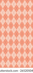 Seamless vector pattern with peach and cream argyle diamonds and dotted lines, retro geometric textile design for fashion, wrapping paper, cozy decoration, soft stylish diagonal background motif