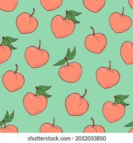 Patrón vectorial de melocotones sin foco. Impresión decorativa para envolturas, papel pintado, tela, textil.