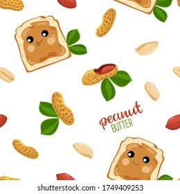 Seamless vector pattern of peanut paste and peanuts. Isolated background.