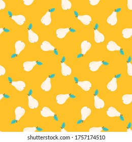 Seamless vector pattern with pears. Fruit background in a children's style. Design of textile or paper products.