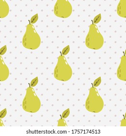 Seamless vector pattern with pears. Fruit background in a children's style. Design of textile or paper products.