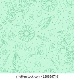 seamless vector pattern with peas and flowers