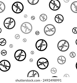 Seamless vector pattern with pedestrian traffic prohibited signs, creating a creative monochrome background with rotated elements. Vector illustration on white background