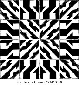 Seamless vector pattern with pencil style in black and white square tiles.