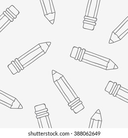 Seamless vector pattern of pencils on a light gray background.