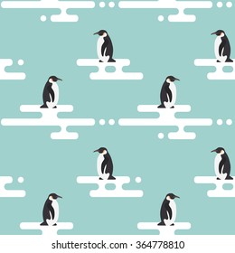 Seamless vector pattern with penguins standing on stylized glacier. Cold climate.