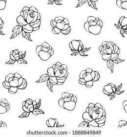 Seamless vector pattern of peonies. Background for greeting card, website, printing on fabric, gift wrap, postcard and wallpapers. 