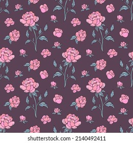Seamless vector pattern of peonies. Background for greeting card, website, printing on fabric, gift wrap, postcard and wallpapers. 