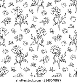 Seamless vector pattern of peonies. Background for greeting card, website, printing on fabric, gift wrap, postcard and wallpapers. 