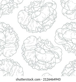 Seamless vector pattern with peonies on white background. Can be used for graphic design, textile design or web design.
