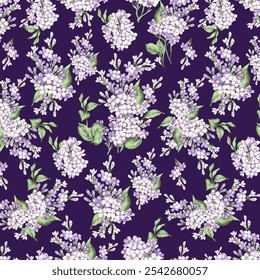 Seamless vector pattern with peony and lilac flowers isolated on a changeable background.
