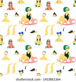 seamless vector pattern of people bathing in the sea