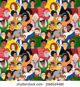 Seamless vector pattern with people of different nationalities	