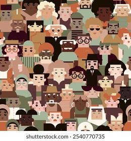 seamless vector pattern with people of different races, nationalities, ages