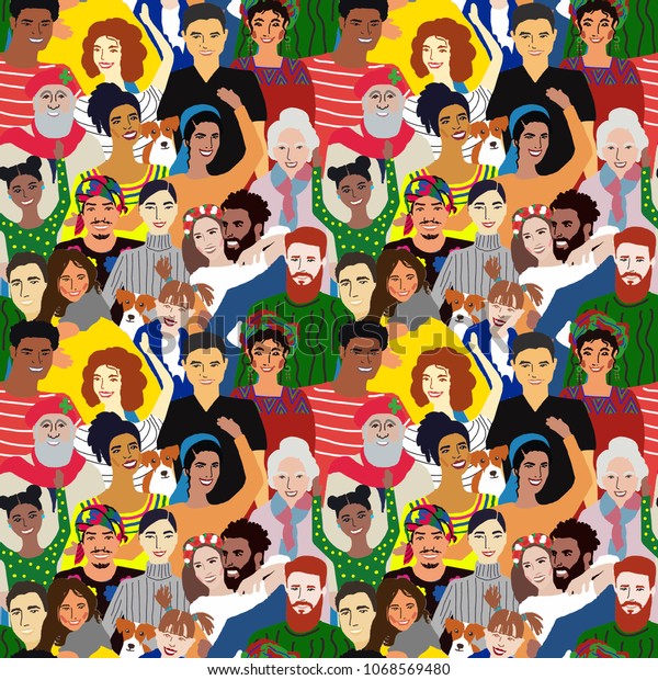 Seamless Vector Pattern People Different Nationalities Stock Vector ...