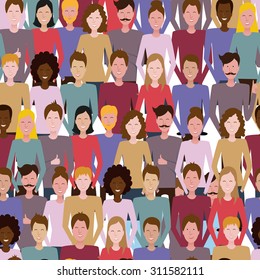 The seamless vector pattern with people. Society, team, public. Social media, communication background for your design.