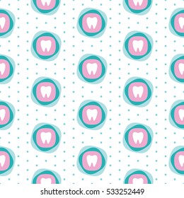 Seamless vector pattern. Perfect background for a dentist or dental clinic with a nice tiny polka dot. Teal green and soft pink color.