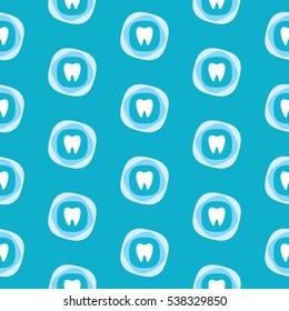 Seamless vector pattern. Perfect background for a dentist or dental clinic with. Turquoise blue color.