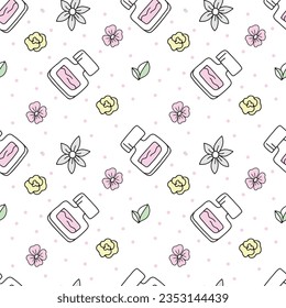 Seamless vector pattern perfume in doodle style.