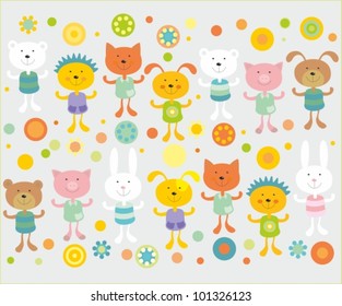 Seamless vector pattern with pets party 