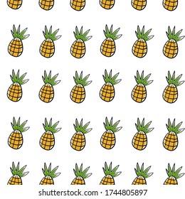 Seamless vector pattern with pineapple on white background. design of wrapping paper, textile, print.