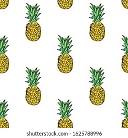 Seamless vector pattern with pineapples on white background
