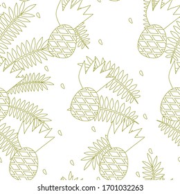 Seamless vector pattern with pineapples on white backgorund. Modern concept for fabric and paper, surface textures.