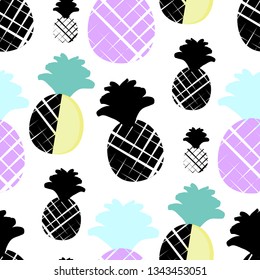 Seamless vector pattern with pineapples in simple cartoon style.