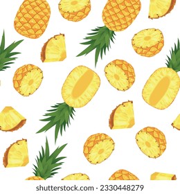 seamless vector pattern with pineapples. pattern with whole and half pineapple