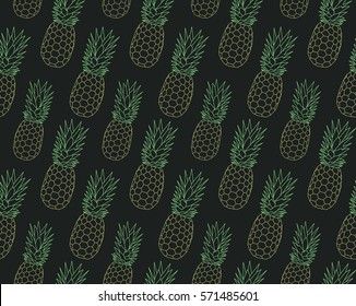 Seamless vector pattern with pineapples.Endless exotic stylish background.Line art.